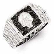 Sterling Silver Black Diamond Square Skull Men's Ring