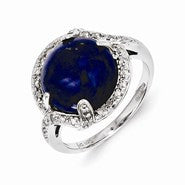 Sterling Silver Lapis and Diamond Ring