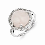 Sterling Silver Rose Quartz and Diamond Ring