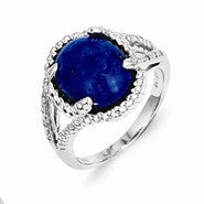 Sterling Silver Lapis and Diamond Ring