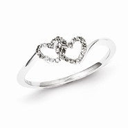 Sterling Silver w/Rhodium Plated Diamond Double Heart Promise Ring