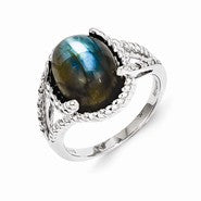 Sterling Silver Labradorite and Diamond Ring