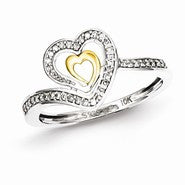 Sterling Silver 14k Plated Diamond Heart Ring