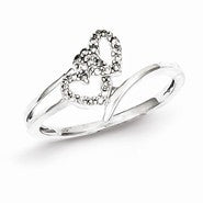 Sterling Silver w/Rhodium Plated Diamond Double Heart Promise Ring