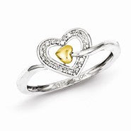 Sterling Silver 14k Plated Diamond Heart Ring