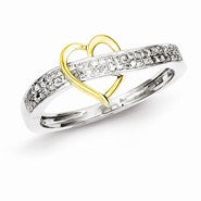 Sterling Silver 14k Plated Diamond Heart Ring