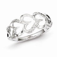 Sterling Silver w/Rhodium Plated Diamond Heart Ring