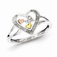 Sterling Silver & 14k Yellow & Rose Gold Diamond Heart Ring