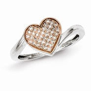 Sterling Silver & 14k Rose Gold Diamond Heart Ring