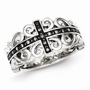Sterling Silver Diamond Black Rhodium-plated Cross Ring