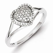 Sterling Silver w/Rhodium Plated Diamond Heart Ring