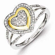 Sterling Silver & 14k Two Tone Diamond Heart Ring