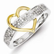 Sterling Silver 14k Plated Diamond Heart Ring