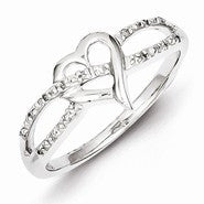 Sterling Silver w/Rhodium Plated Diamond Heart Ring