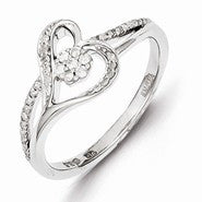 Sterling Silver w/Rhodium Plated Diamond Heart Ring