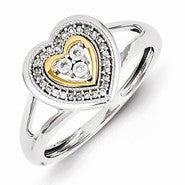 Sterling Silver 14k Plated Diamond Heart Ring