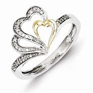 Sterling Silver & 14k Yellow Gold Diamonds Two Heart Ring