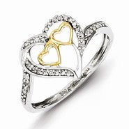 Sterling Silver & 14k Two Tone Diamond Hearts in Heart Ring