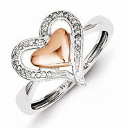 Sterling Silver & 14k Rose Gold Diamond Heart Ring