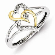 Sterling Silver & 14k Two Tone Diamond Double Hearts Ring