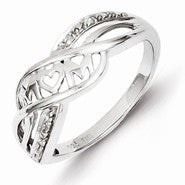 Sterling Silver w/Rhodium Plated Diamond Heart Mom Ring