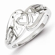 Sterling Silver w/Rhodium Plated Diamond Heart Mom Ring