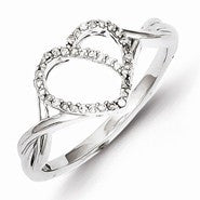 Sterling Silver w/Rhodium Plated Diamond Heart Ring