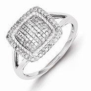 Sterling Silver Diamond Squared Shaped Ring