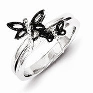 Sterling Silver Diamond Black Rhodium-plated Dragonfly Ring