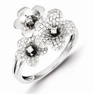 Sterling Silver Diamond Flowers Ring
