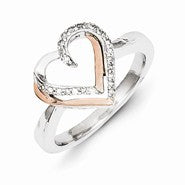 Sterling Silver & 14k Gold Diamond Heart Ring