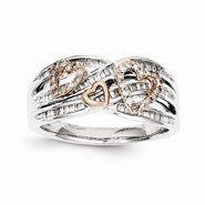 Sterling Silver & 14k Gold Fancy Heart Diamond Wedding Band