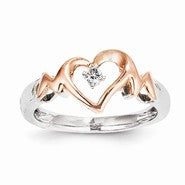 Sterling Silver & 14k Gold Heart Diamond Ring