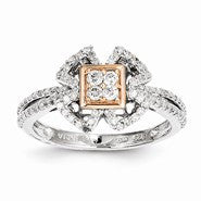 Sterling Silver w/Rhodium Plated & 14k Rose Gold Diamond Ring