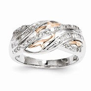 Sterling Silver & 14k Gold Diamond Fashion Wedding Band