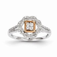 Sterling Silver w/Rhodium Plated & 14k Rose Gold Diamond Round Ring