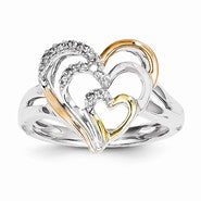 Sterling Silver & 14k Yellow & Rose Gold Diamond Heart Ring