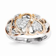 Sterling Silver & 14k Rose Gold Heart Diamond Ring