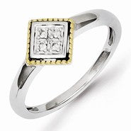 Sterling Silver w/Rhodium Plated & 14k Diamond Square Ring