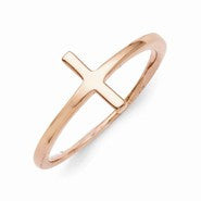 Sterling Silver Rose Gold-plated Sideways Cross Ring