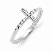 Sterling Silver with CZ Sideways Cross Ring