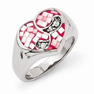 Sterling Silver Mosaic Pink MOP & CZ Ring