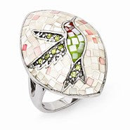 Sterling Silver Multi Color Mosaic MOP & CZ Hummingbird Ring