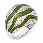 Sterling Silver with CZ and Green Enameled Domed Ring