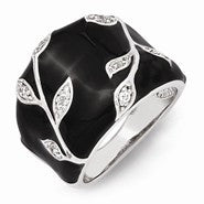 Sterling Silver with CZ and Black Enameled Ring
