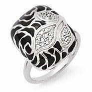 Sterling Silver with CZ and Black Enameled Ring