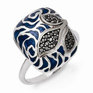 Sterling Silver with Black CZ and Blue Enameled Ring