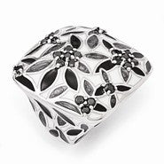 Sterling Silver Black CZ & Marble Style Enameled Ring