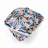 Sterling Silver Black CZ And Marble Style Enameled Ring