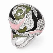 Sterling Silver with CZ and Green/Pink/Black Enameled Domed Ring